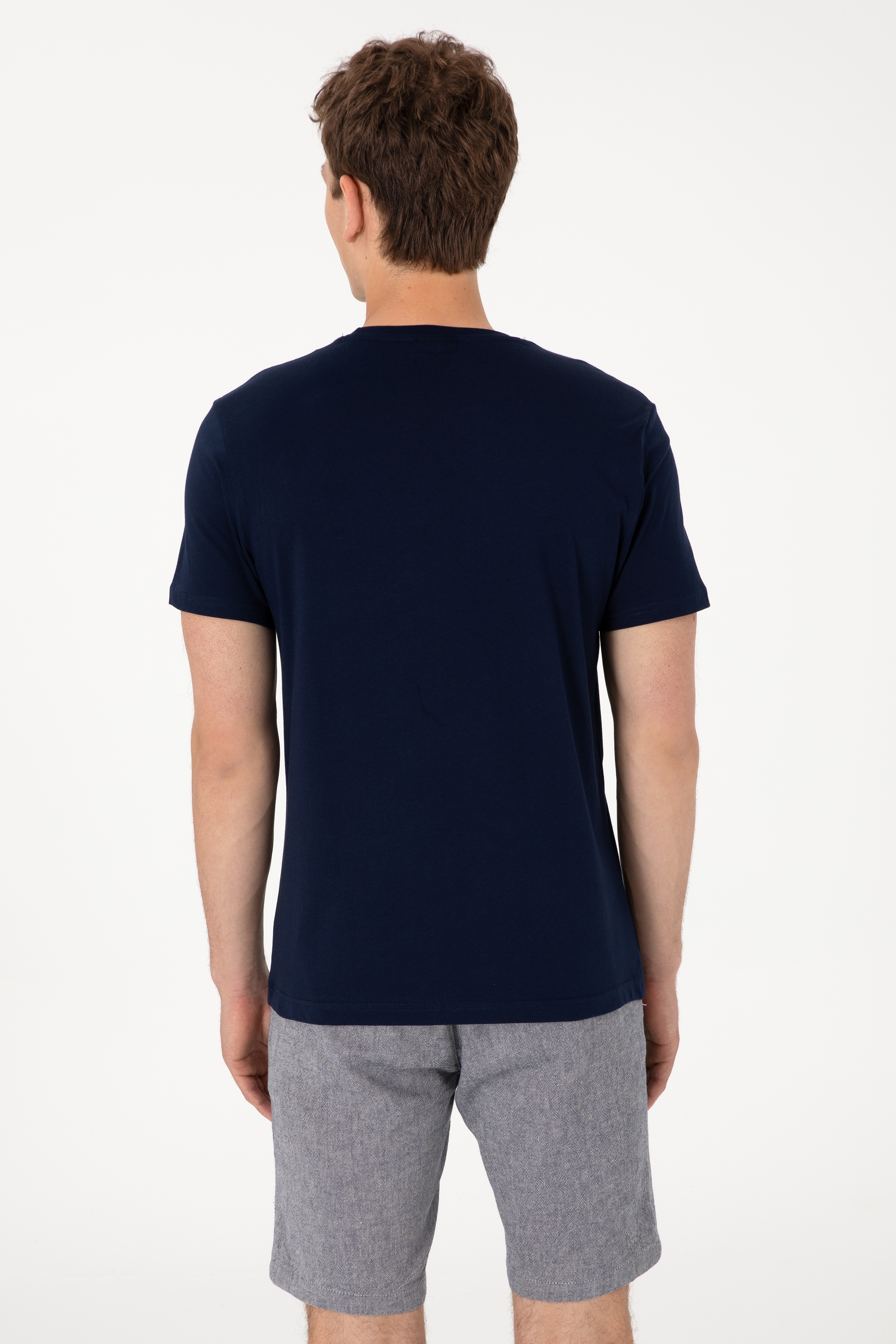 Erkek Regular Fit Bisiklet Yaka Lacivert Basic Tişört - Image 7