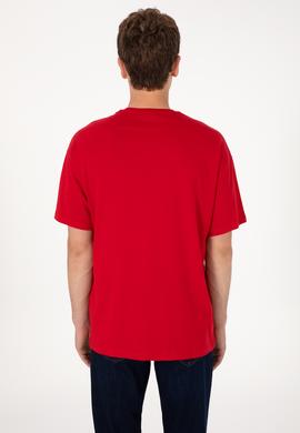 Erkek Oversize Fit Bisiklet Yaka Kırmızı Tişört - 50305923067