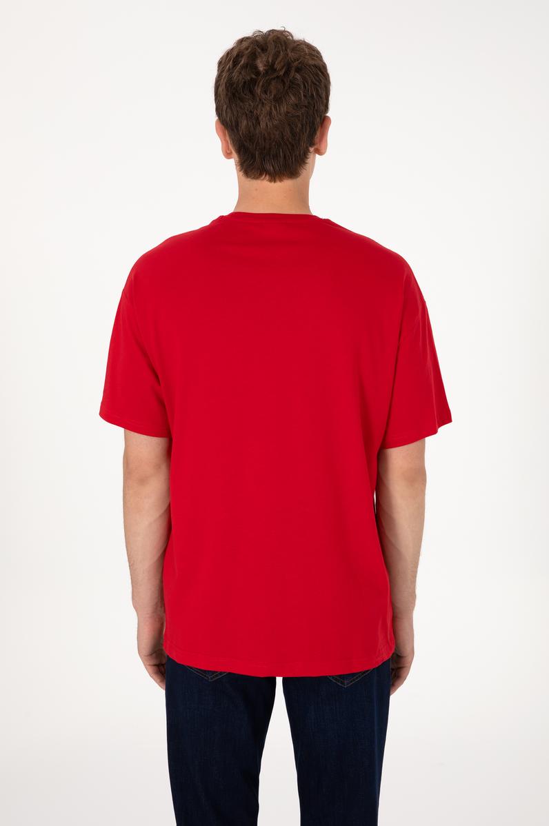 Erkek Oversize Fit Bisiklet Yaka Kırmızı Tişört