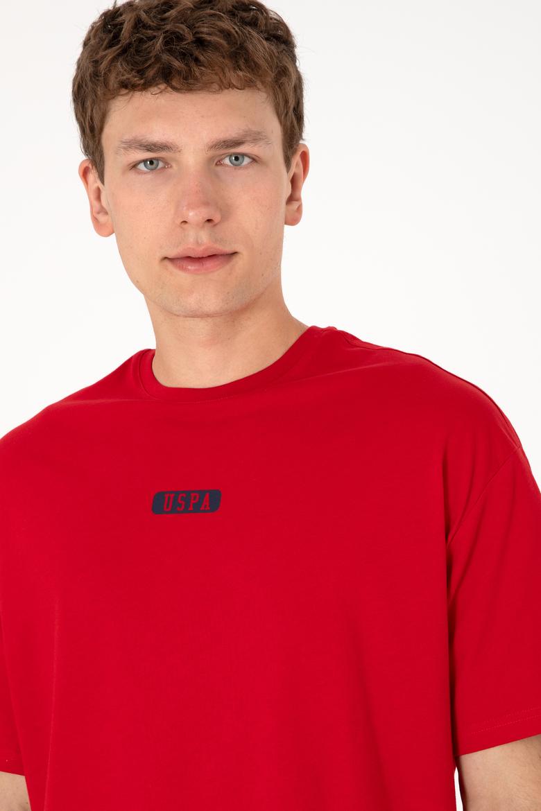 Erkek Oversize Fit Bisiklet Yaka Kırmızı Tişört - 50305923067