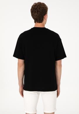 Erkek Oversize Fit Bisiklet Yaka Siyah Tişört - 50305904040