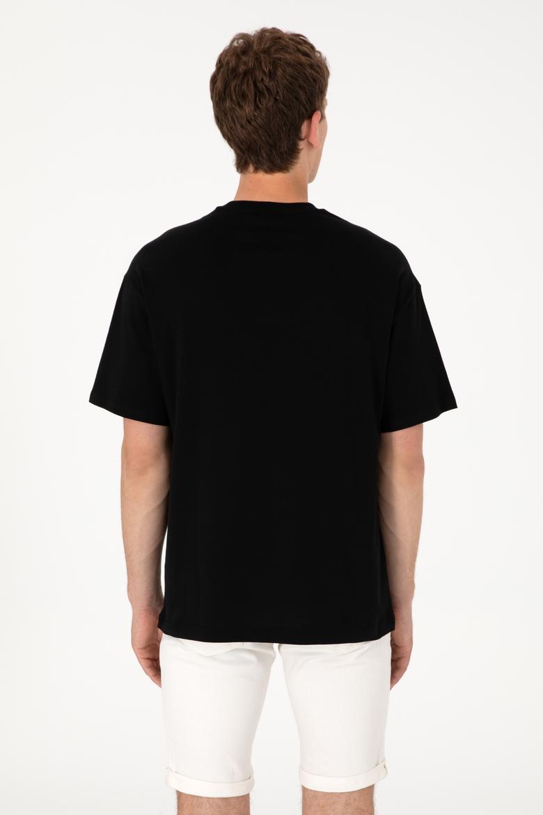 Erkek Oversize Fit Bisiklet Yaka Siyah Tişört - 50305904040