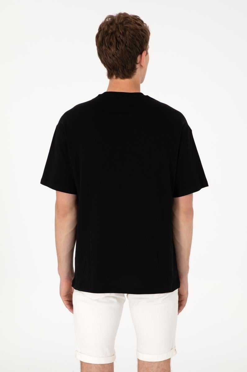 Erkek Oversize Fit Bisiklet Yaka Siyah Tişört