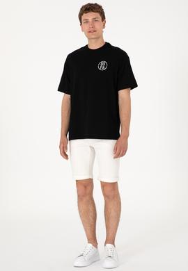 Erkek Oversize Fit Bisiklet Yaka Siyah Tişört - 50305904040