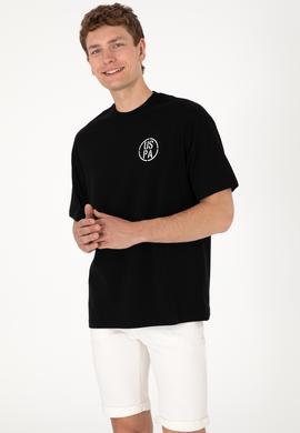 Erkek Oversize Fit Bisiklet Yaka Siyah Tişört - 50305904040