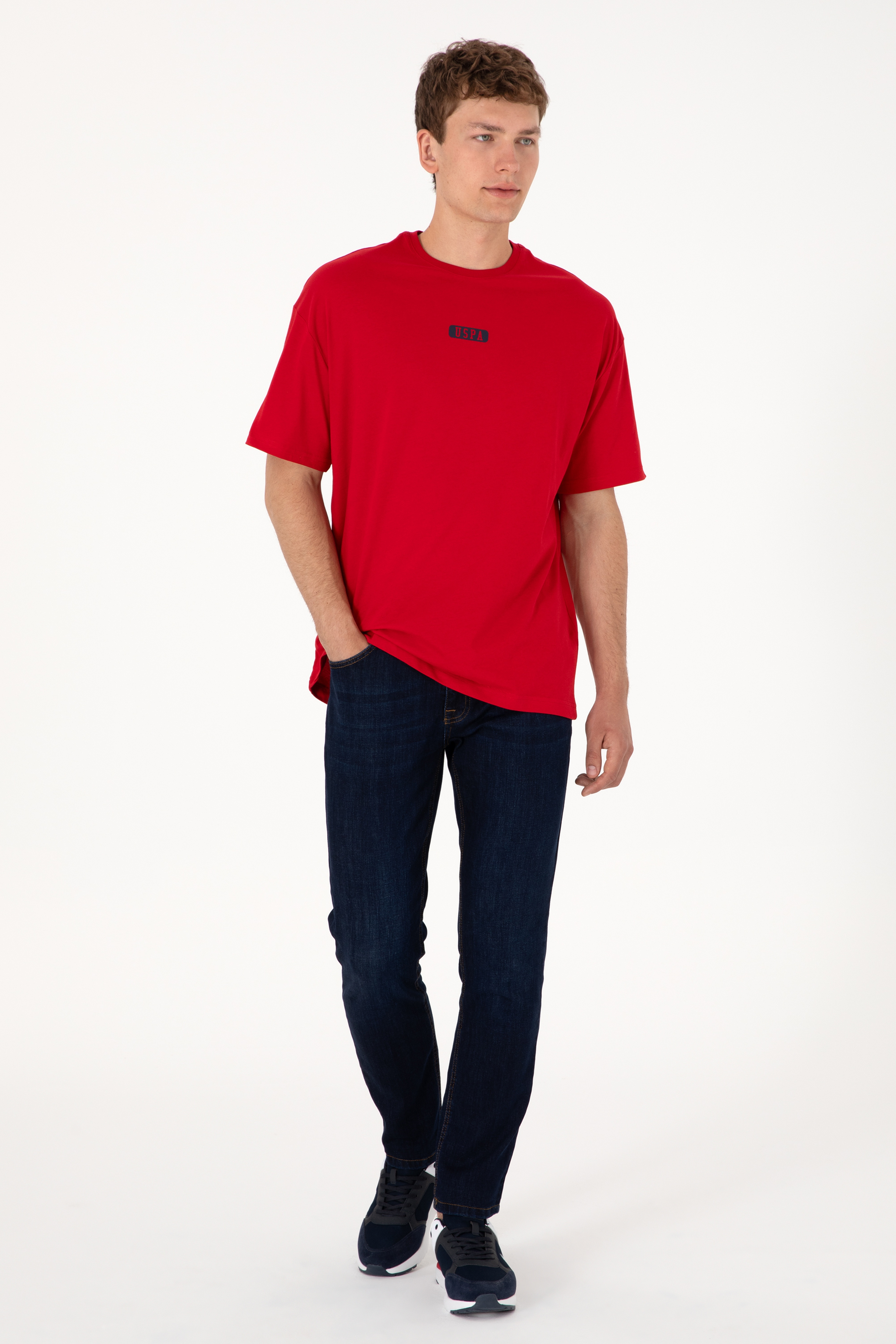 Erkek Oversize Fit Bisiklet Yaka Kırmızı Tişört - Image 6
