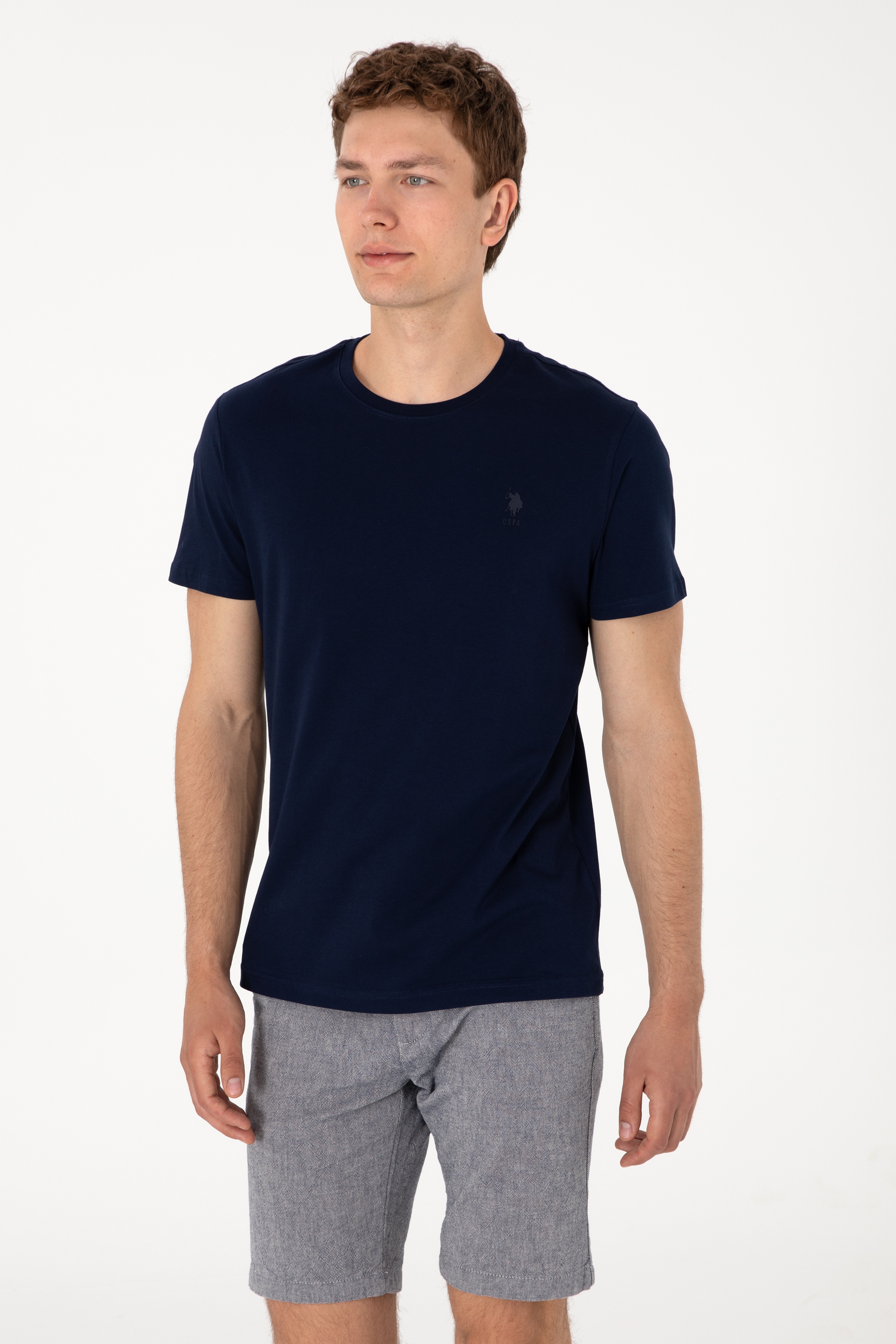 Erkek Regular Fit Bisiklet Yaka Lacivert Basic Tişört