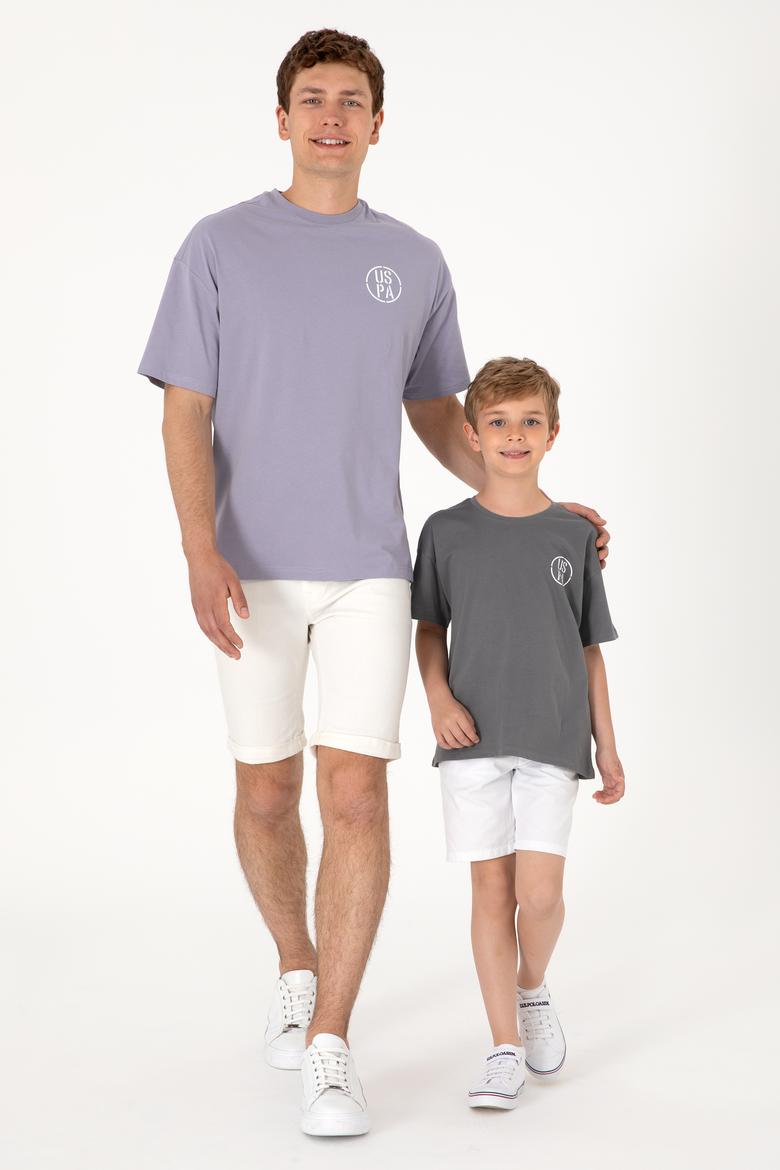 Erkek Oversize Fit Bisiklet Yaka Gri Tişört - 50305904028