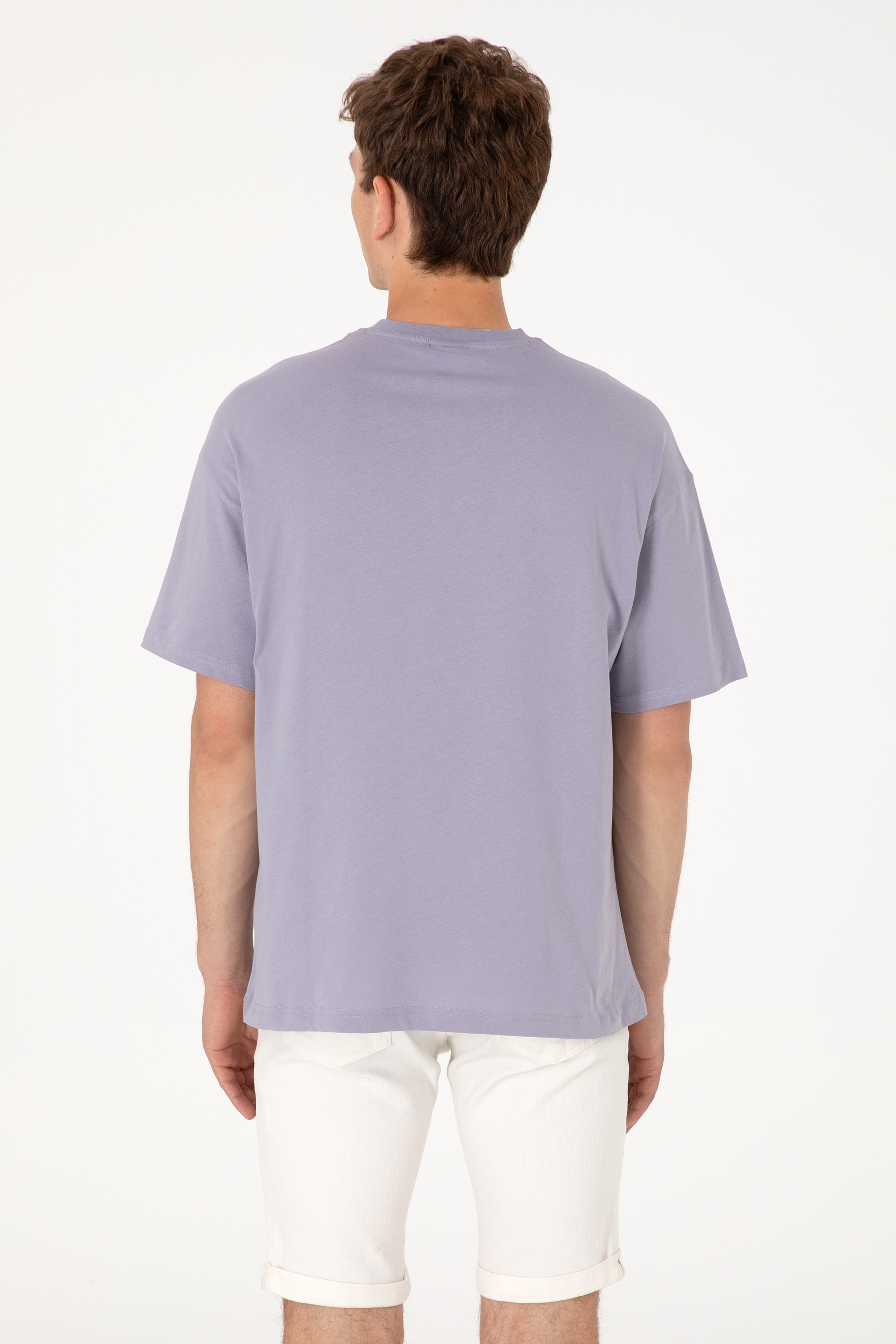 Erkek Oversize Fit Bisiklet Yaka Gri Tişört - Image 7