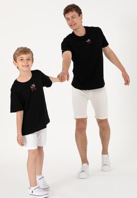 Erkek Çocuk Siyah Oversize Bisiklet Yaka Tişört - 50306498044