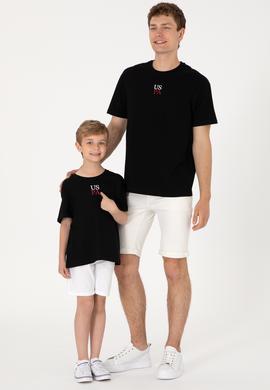 Erkek Çocuk Siyah Oversize Bisiklet Yaka Tişört - 50306498044