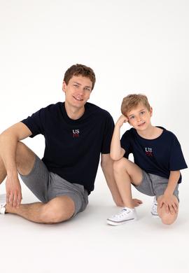 Erkek Çocuk Lacivert Oversize Bisiklet Yaka Tişört - 50306498016