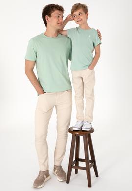 Erkek Çocuk Su Yeşili Basic Bisiklet Yaka Tişört - 50306502044