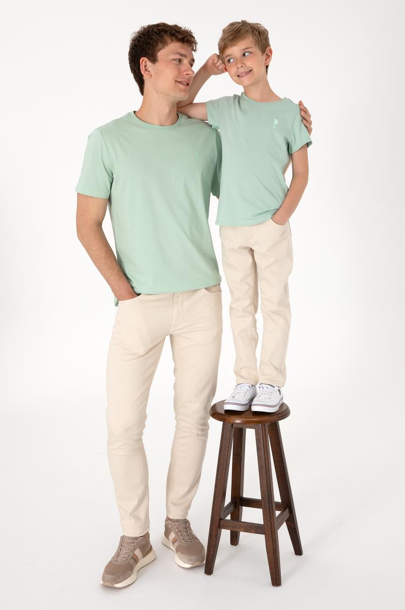 Erkek Çocuk Su Yeşili Basic Bisiklet Yaka Tişört