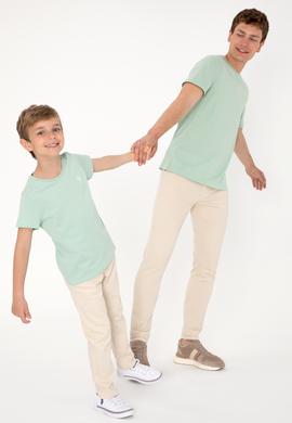 Erkek Çocuk Su Yeşili Basic Bisiklet Yaka Tişört - 50306502044