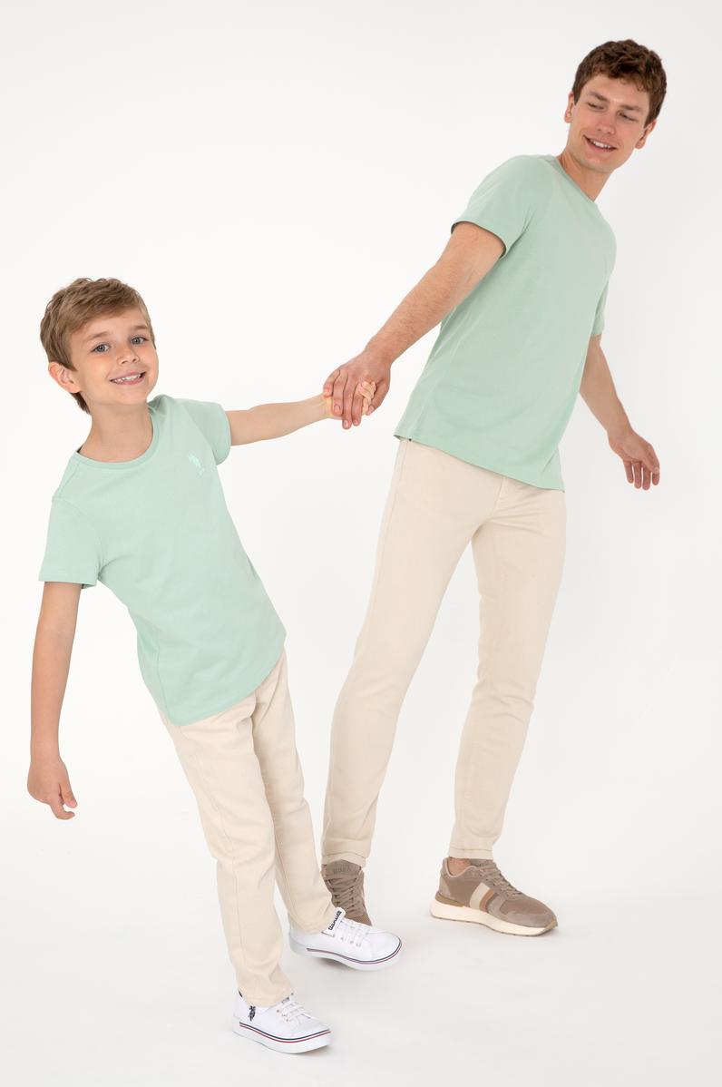 Erkek Çocuk Su Yeşili Basic Bisiklet Yaka Tişört