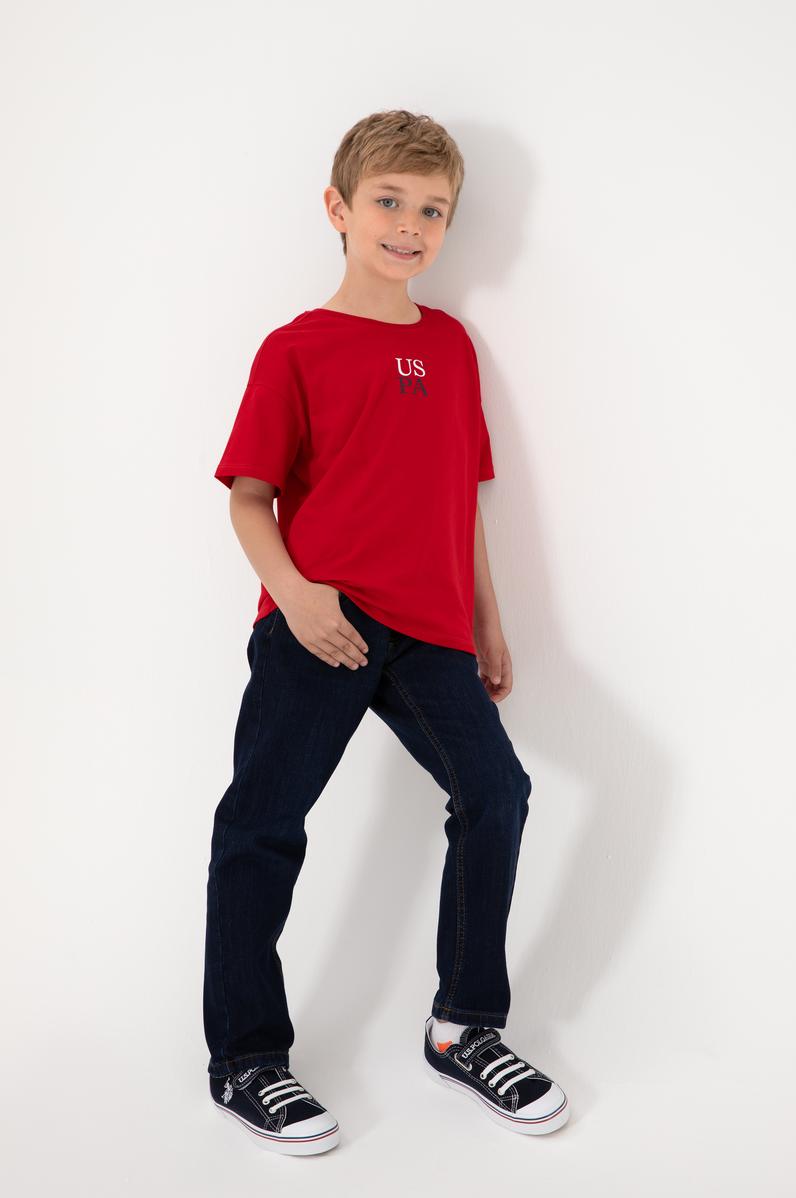 Erkek Çocuk Kırmızı Oversize Bisiklet Yaka Tişört