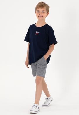 Erkek Çocuk Lacivert Oversize Bisiklet Yaka Tişört - 50306498016