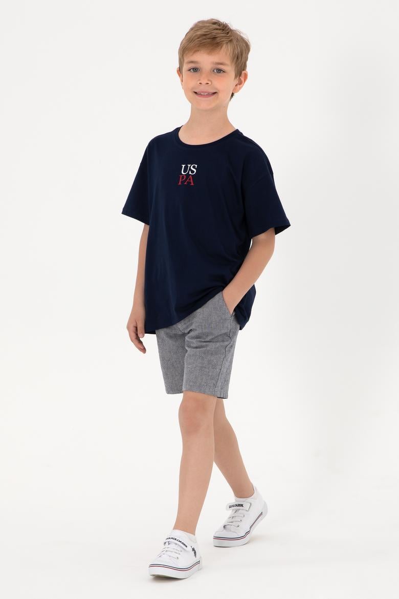 Erkek Çocuk Lacivert Oversize Bisiklet Yaka Tişört - 50306498016