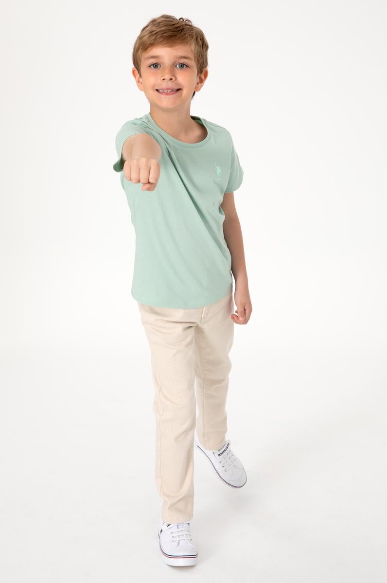 Erkek Çocuk Su Yeşili Basic Bisiklet Yaka Tişört