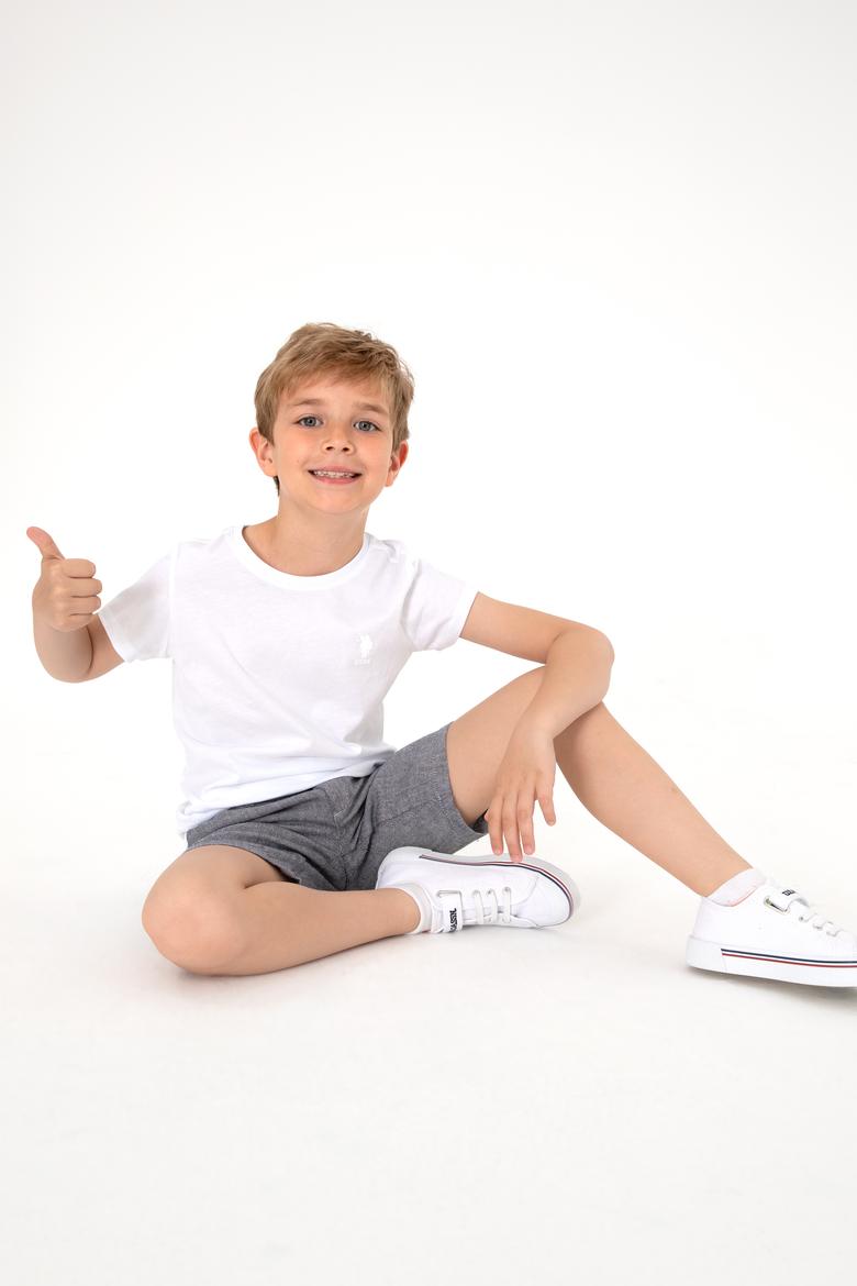 Erkek Çocuk Beyaz Basic Bisiklet Yaka Tişört - 50306502006