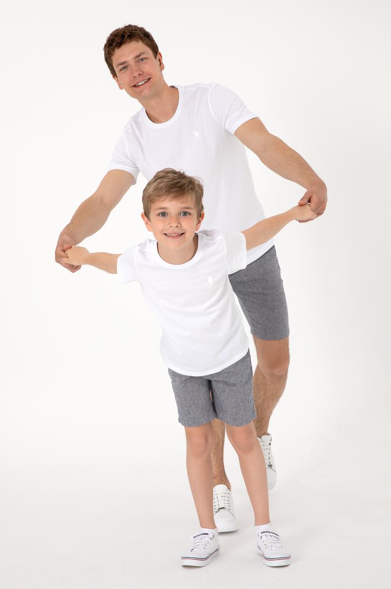 Erkek Çocuk Beyaz Basic Bisiklet Yaka Tişört