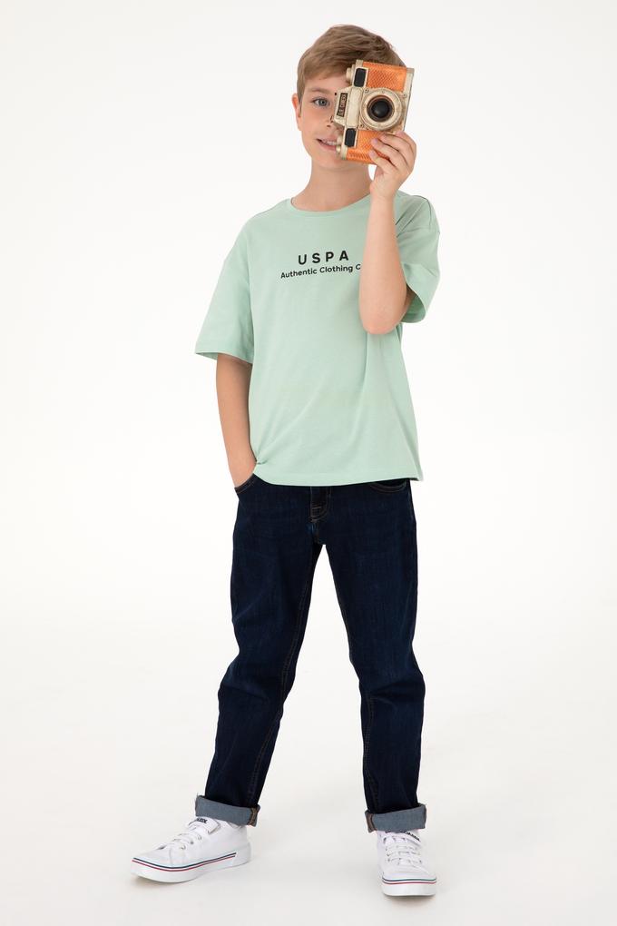 Erkek Çocuk Su Yeşili Comfort Basic Bisiklet Yaka Tişört