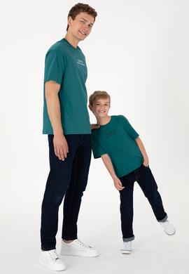 Erkek Çocuk Koyu Yeşil Comfort Basic Bisiklet Yaka Tişört - 50306513023