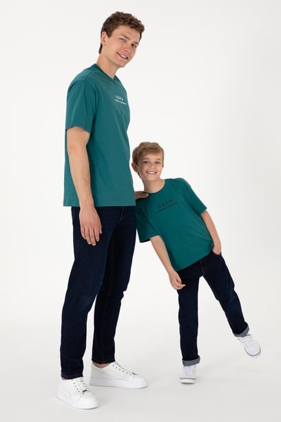 Erkek Çocuk Koyu Yeşil Comfort Basic Bisiklet Yaka Tişört