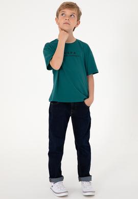 Erkek Çocuk Koyu Yeşil Comfort Basic Bisiklet Yaka Tişört - 50306513023