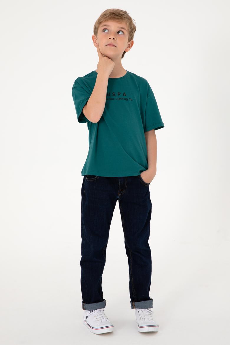 Erkek Çocuk Koyu Yeşil Comfort Basic Bisiklet Yaka Tişört - 50306513023