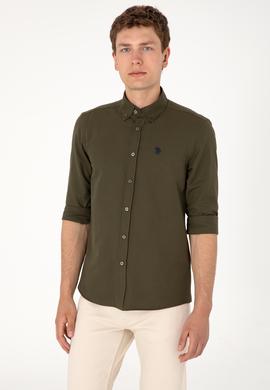 Erkek Koyu Haki Uzun Kollu Basic Gömlek - 50306338066