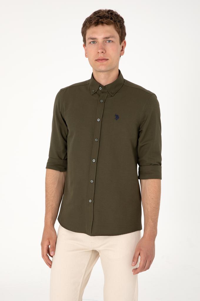 Erkek Koyu Haki Uzun Kollu Basic Gömlek