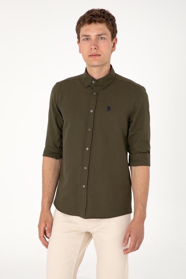 Erkek Koyu Haki Uzun Kollu Basic Gömlek - 50306338066