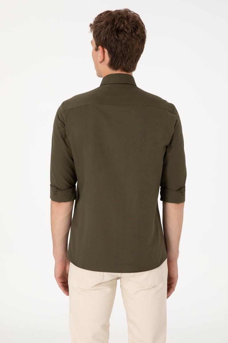 Erkek Koyu Haki Uzun Kollu Basic Gömlek