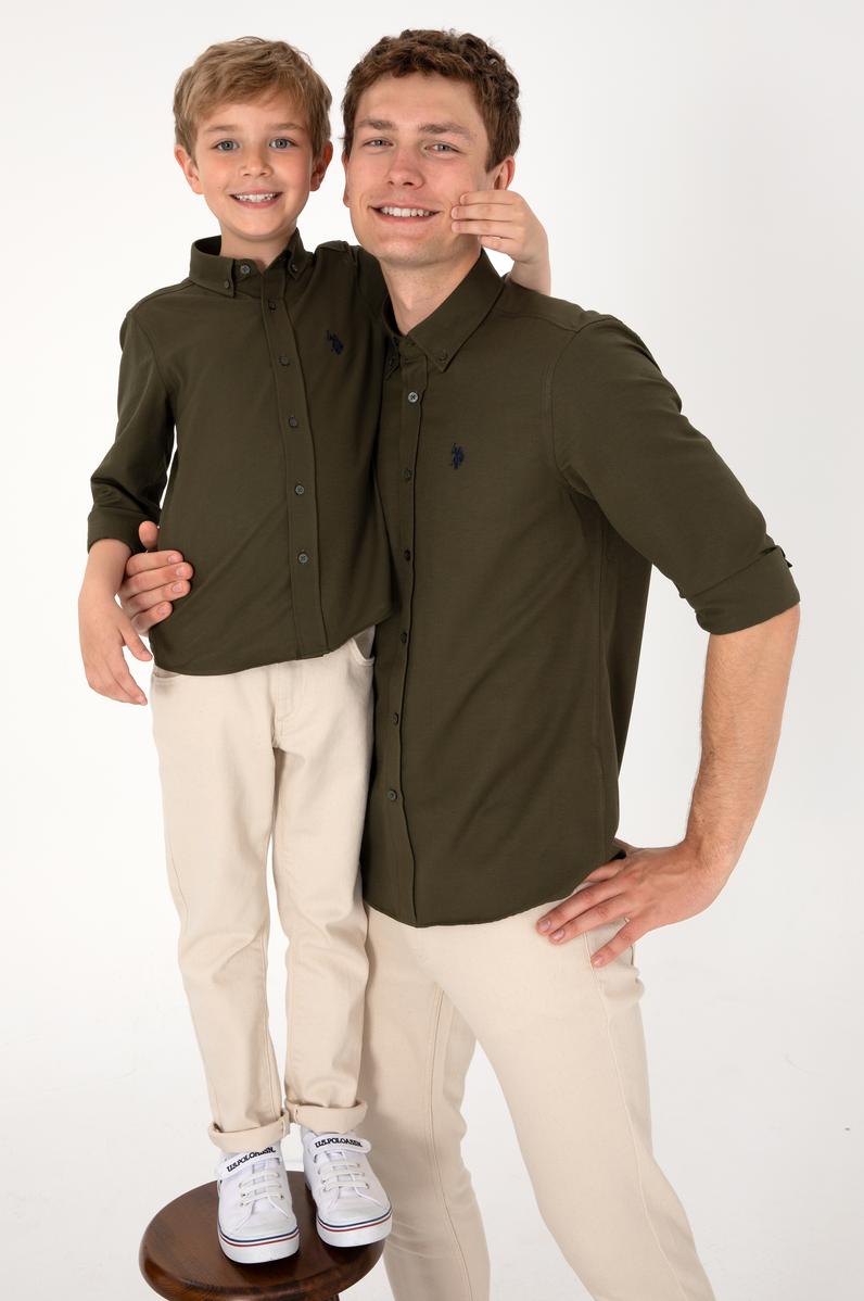 Erkek Koyu Haki Uzun Kollu Basic Gömlek