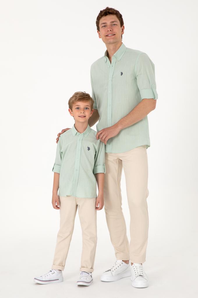 Erkek Çocuk Su Yeşili Uzun Kollu Basic Gömlek