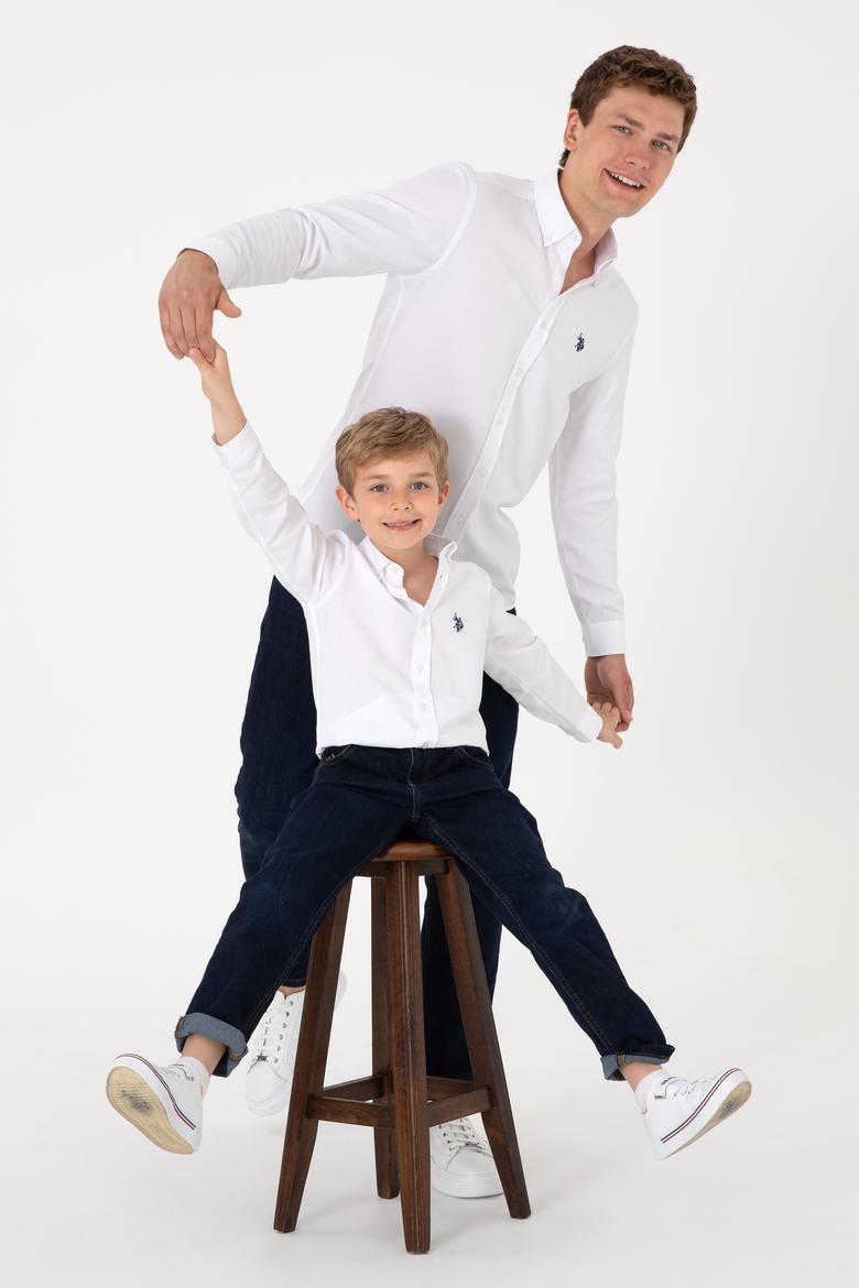Erkek Çocuk Beyaz Uzun Kollu Basic Gömlek