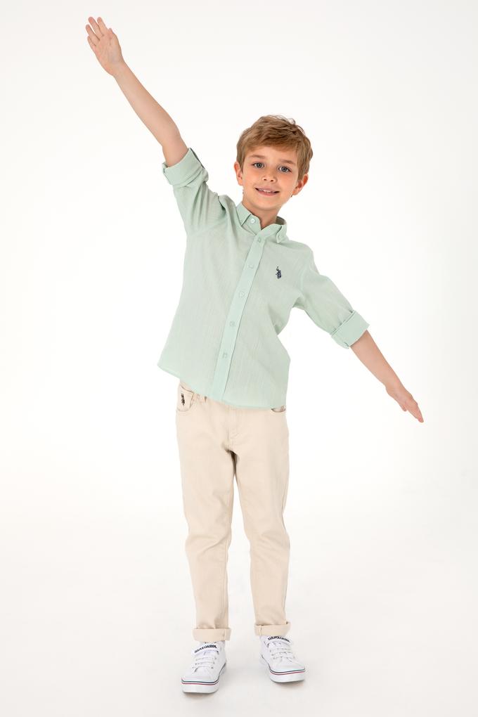 Erkek Çocuk Su Yeşili Uzun Kollu Basic Gömlek