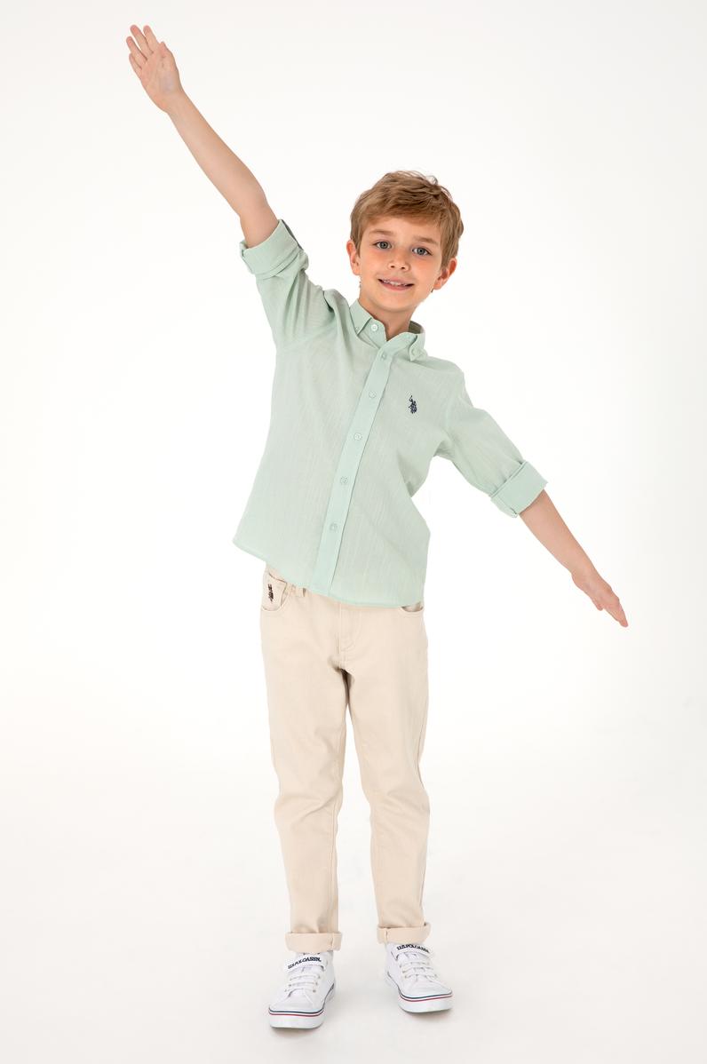 Erkek Çocuk Su Yeşili Uzun Kollu Basic Gömlek