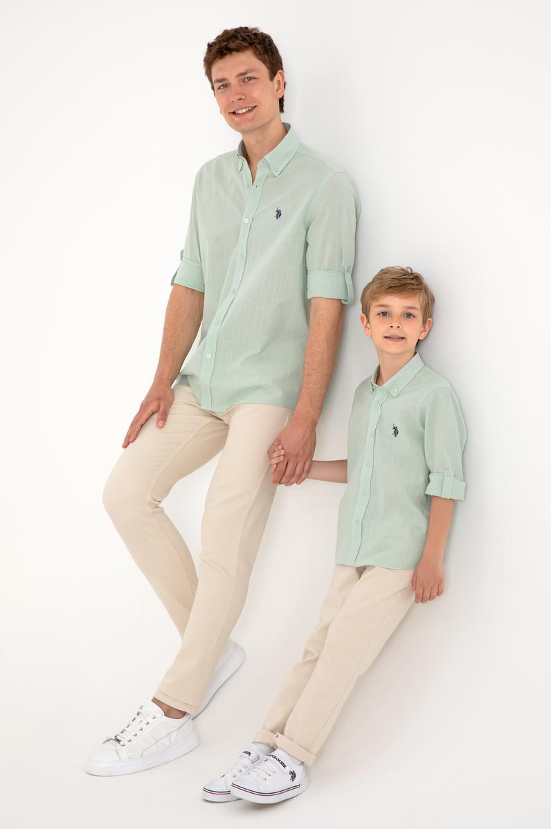 Erkek Çocuk Su Yeşili Uzun Kollu Basic Gömlek