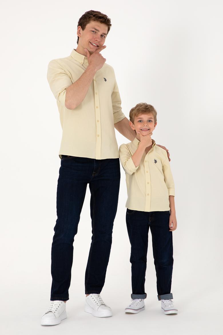 Erkek Çocuk Açık Haki Uzun Kollu Basic Gömlek