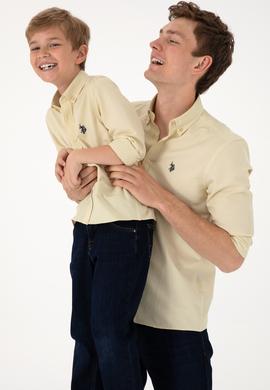 Erkek Çocuk Açık Haki Uzun Kollu Basic Gömlek - 50306584073