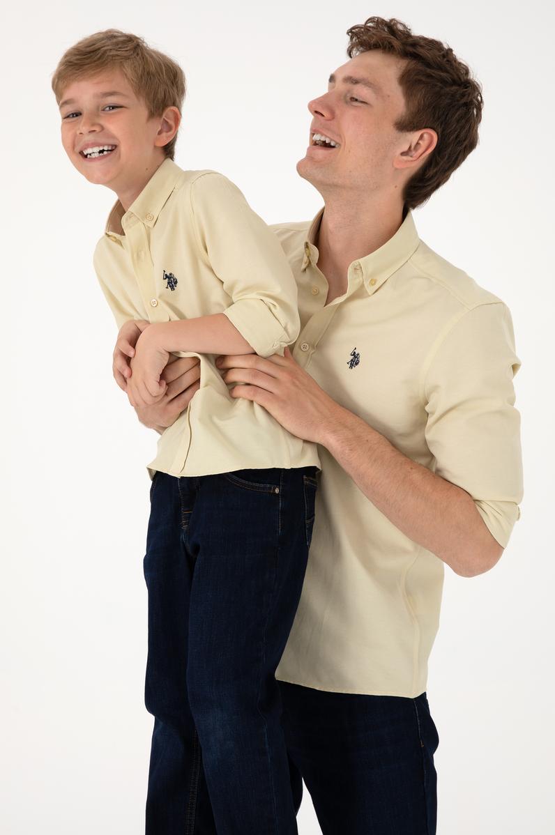 Erkek Çocuk Açık Haki Uzun Kollu Basic Gömlek