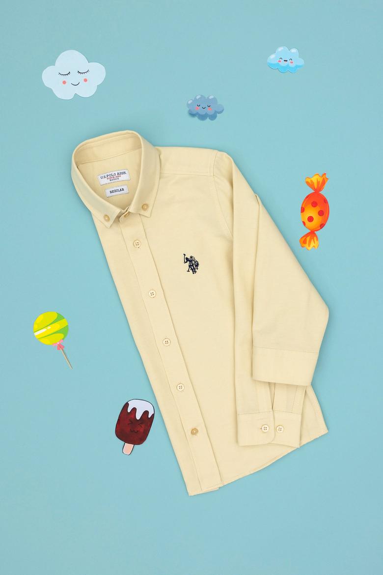 Erkek Çocuk Açık Haki Uzun Kollu Basic Gömlek - 50306584073