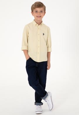 Erkek Çocuk Açık Haki Uzun Kollu Basic Gömlek - 50306584073