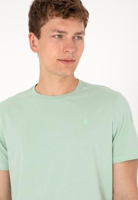 Erkek Regular Fit Bisiklet Yaka Su Yeşili Basic Tişört - 50305924036