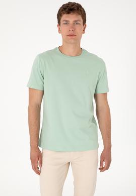 Erkek Regular Fit Bisiklet Yaka Su Yeşili Basic Tişört - 50305924039