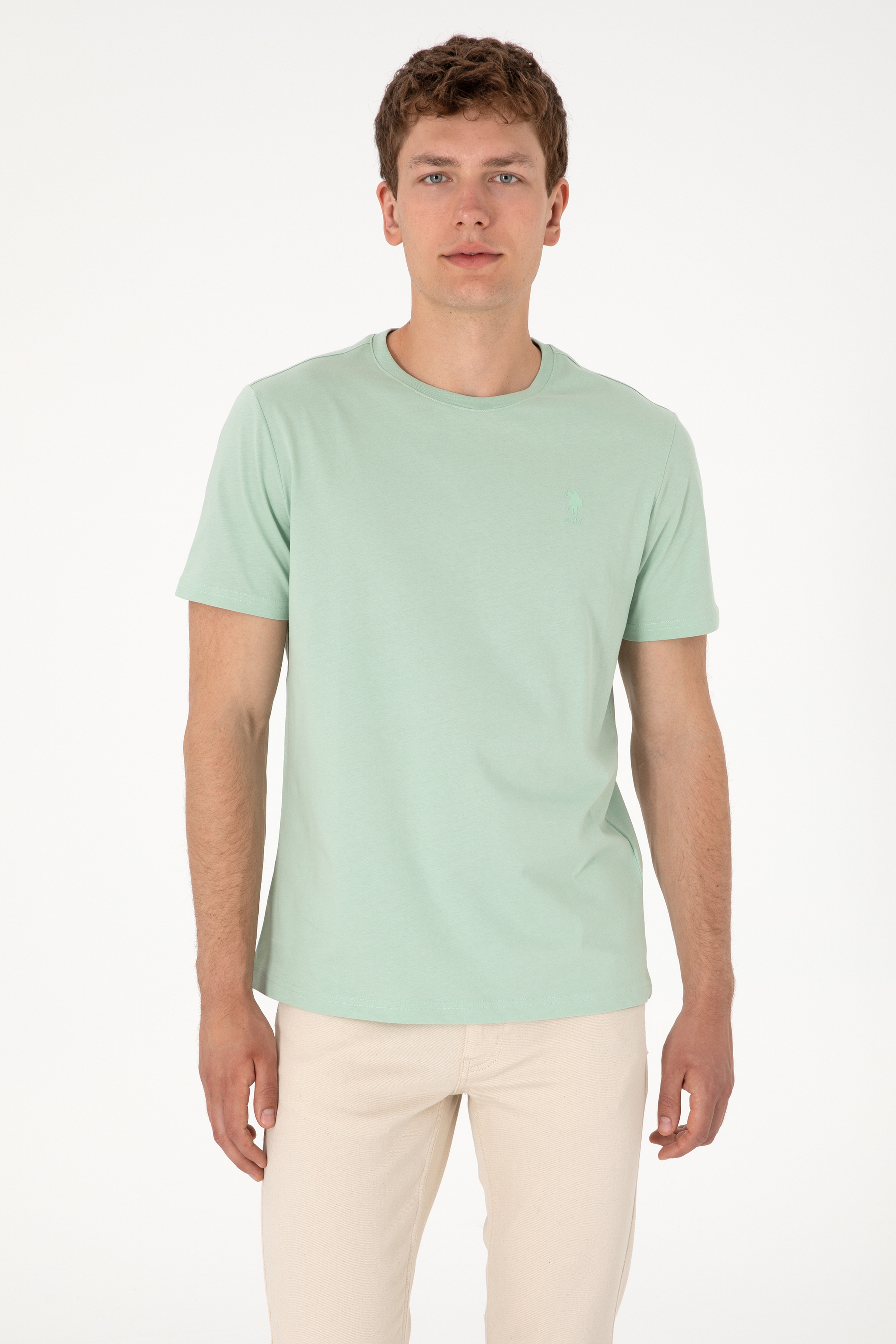 Erkek Regular Fit Bisiklet Yaka Su Yeşili Basic Tişört - Image 3