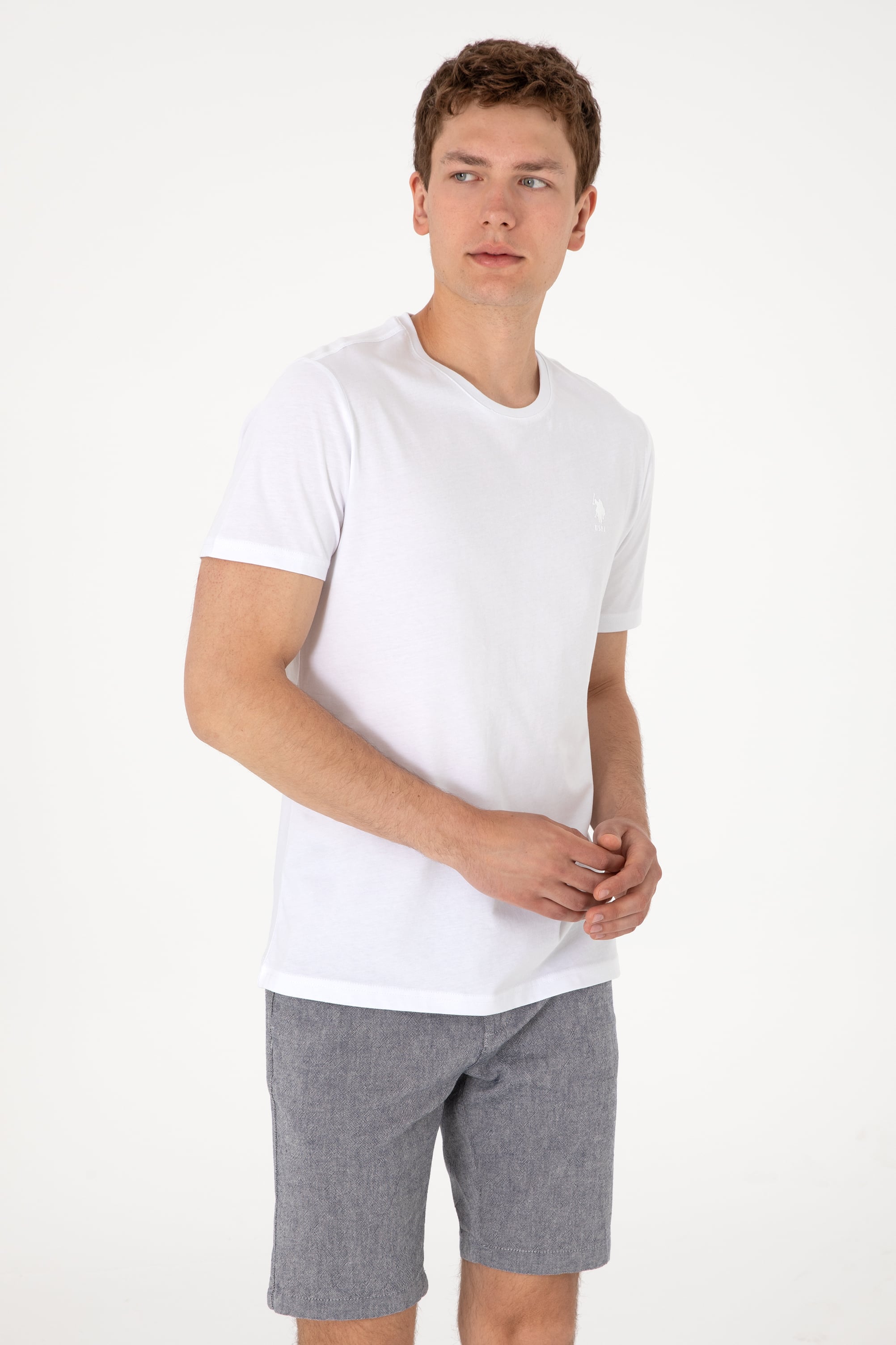 Erkek Regular Fit Bisiklet Yaka Beyaz Basic Tişört - Image 5